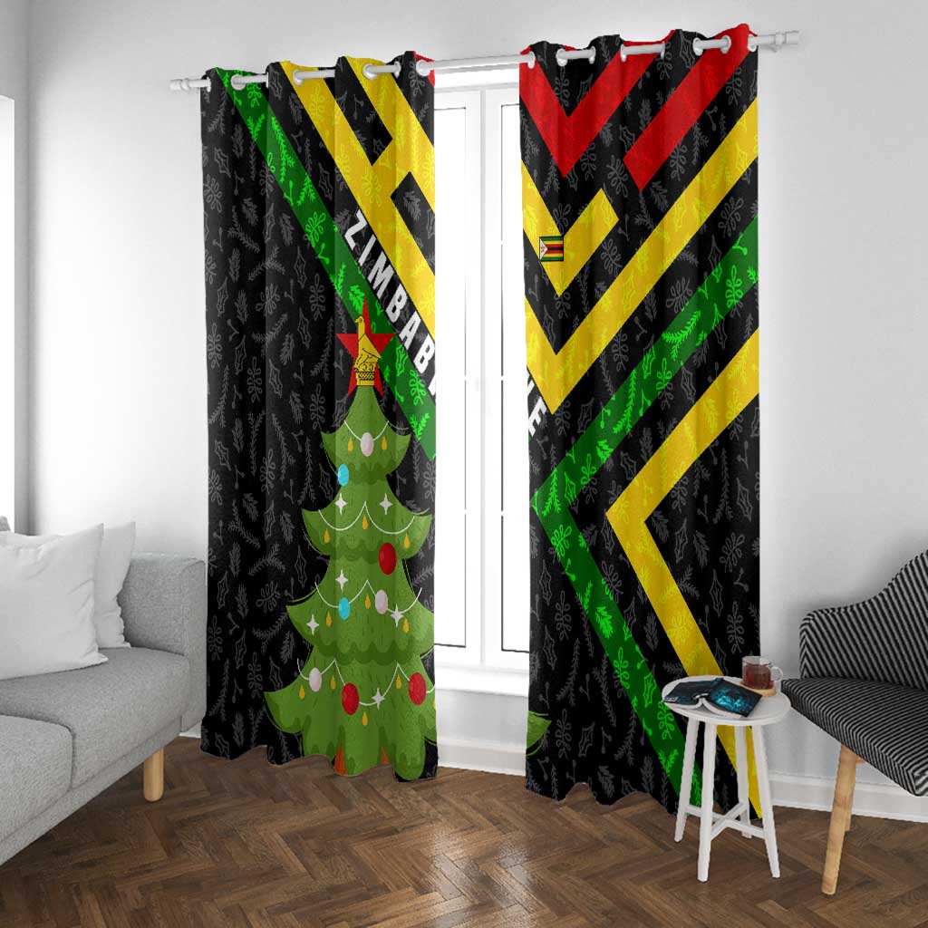 Zimbabwe Christmas Window Curtain Flag Colors Xmas Tree and Holiday - African Pride