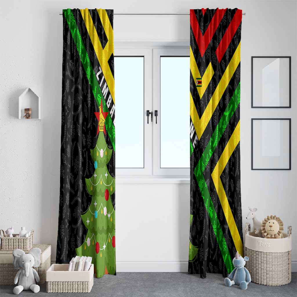 Zimbabwe Christmas Window Curtain Flag Colors Xmas Tree and Holiday - African Pride