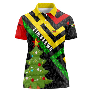 Zimbabwe Christmas Women Polo Shirt Flag Colors Xmas Tree and Holiday - African Pride