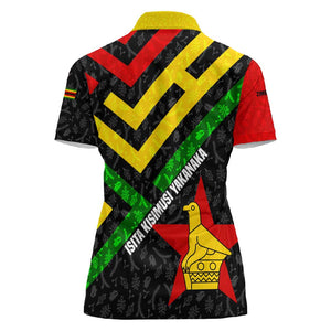 Zimbabwe Christmas Women Polo Shirt Flag Colors Xmas Tree and Holiday - African Pride