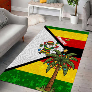 Zimbabwe Christmas Area Rug Festive Santa Palm Tree and Red Yellow Green Flag - African Pride