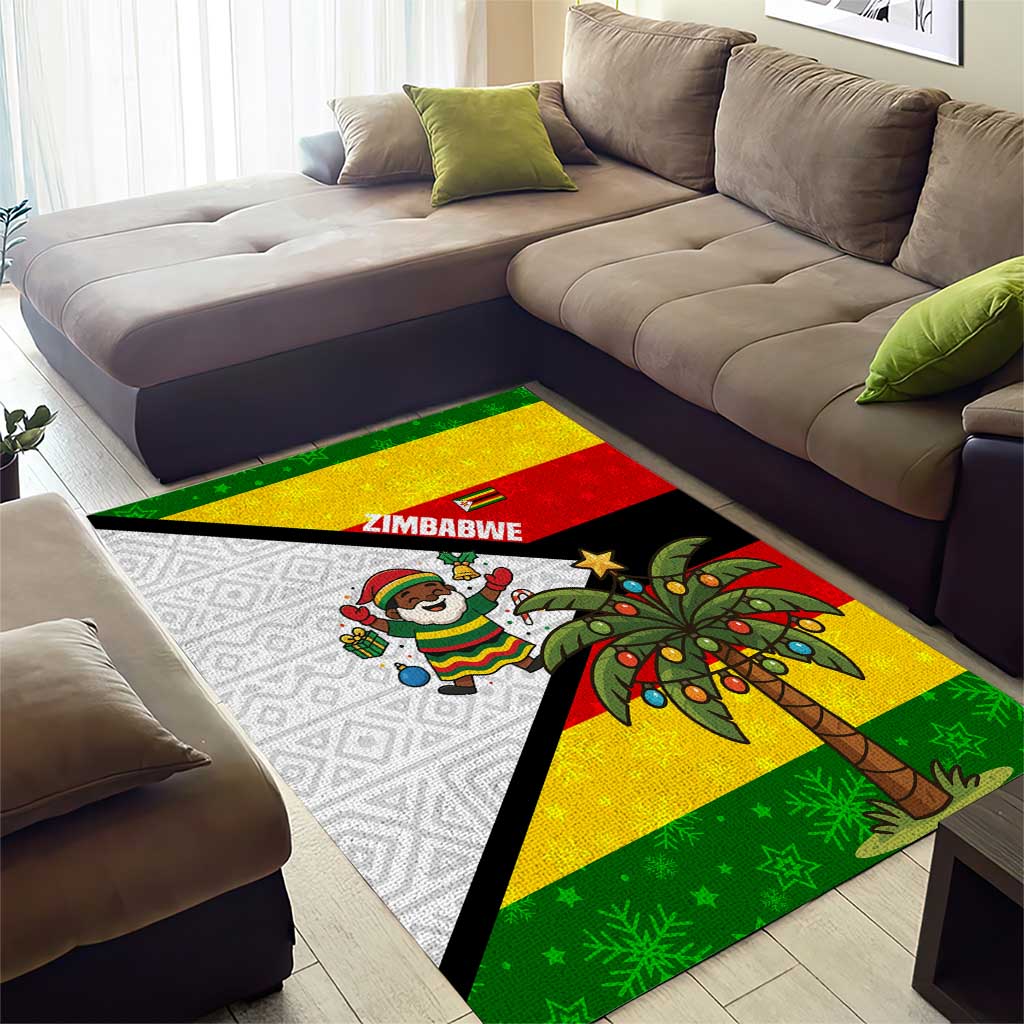 Zimbabwe Christmas Area Rug Festive Santa Palm Tree and Red Yellow Green Flag - African Pride