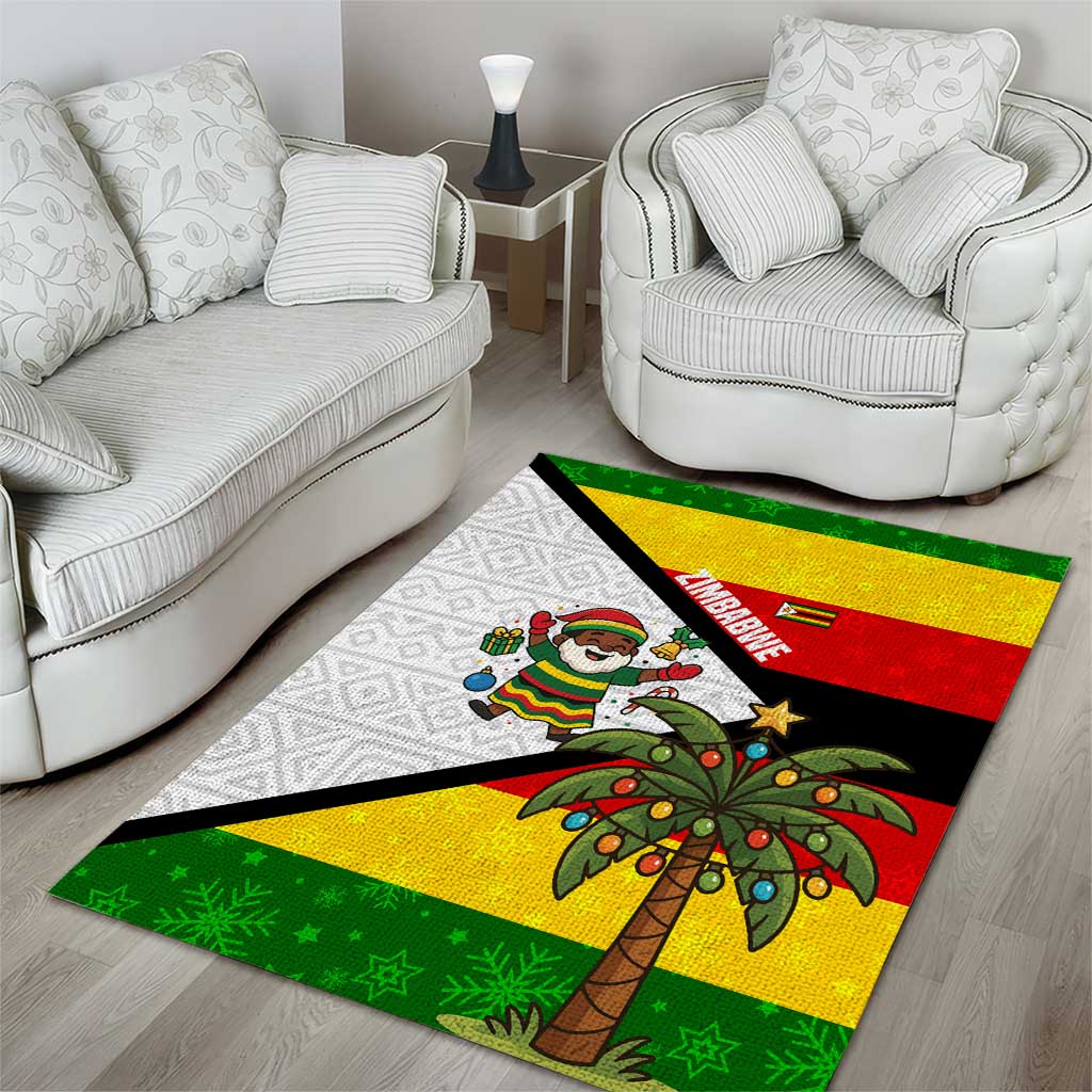 Zimbabwe Christmas Area Rug Festive Santa Palm Tree and Red Yellow Green Flag - African Pride
