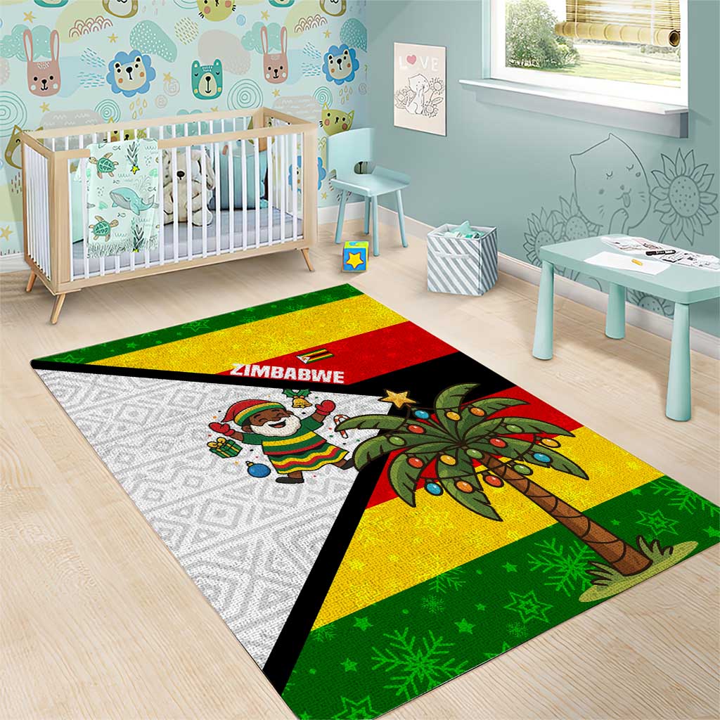 Zimbabwe Christmas Area Rug Festive Santa Palm Tree and Red Yellow Green Flag - African Pride