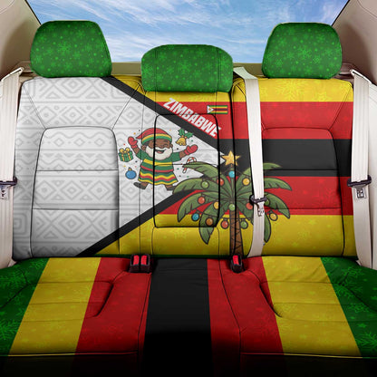Zimbabwe Christmas Back Car Seat Cover Festive Santa Palm Tree and Red Yellow Green Flag - African Pride