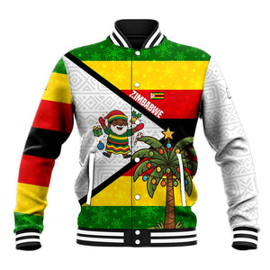 Zimbabwe Christmas Baseball Jacket Festive Santa Palm Tree and Red Yellow Green Flag - African Pride