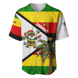 Zimbabwe Christmas Baseball Jersey Festive Santa Palm Tree and Red Yellow Green Flag - African Pride