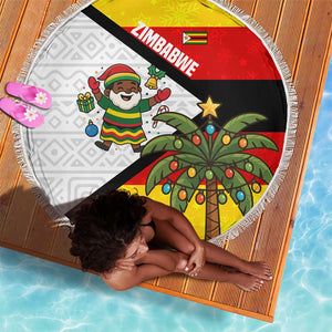 Zimbabwe Christmas Beach Blanket Festive Santa Palm Tree and Red Yellow Green Flag - African Pride