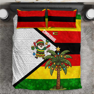 Zimbabwe Christmas Bedding Set Festive Santa Palm Tree and Red Yellow Green Flag - African Pride