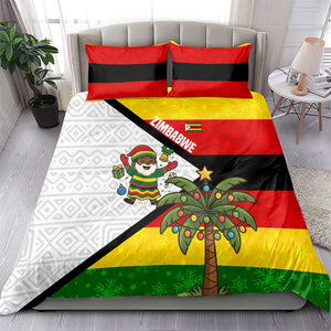 Zimbabwe Christmas Bedding Set Festive Santa Palm Tree and Red Yellow Green Flag - African Pride