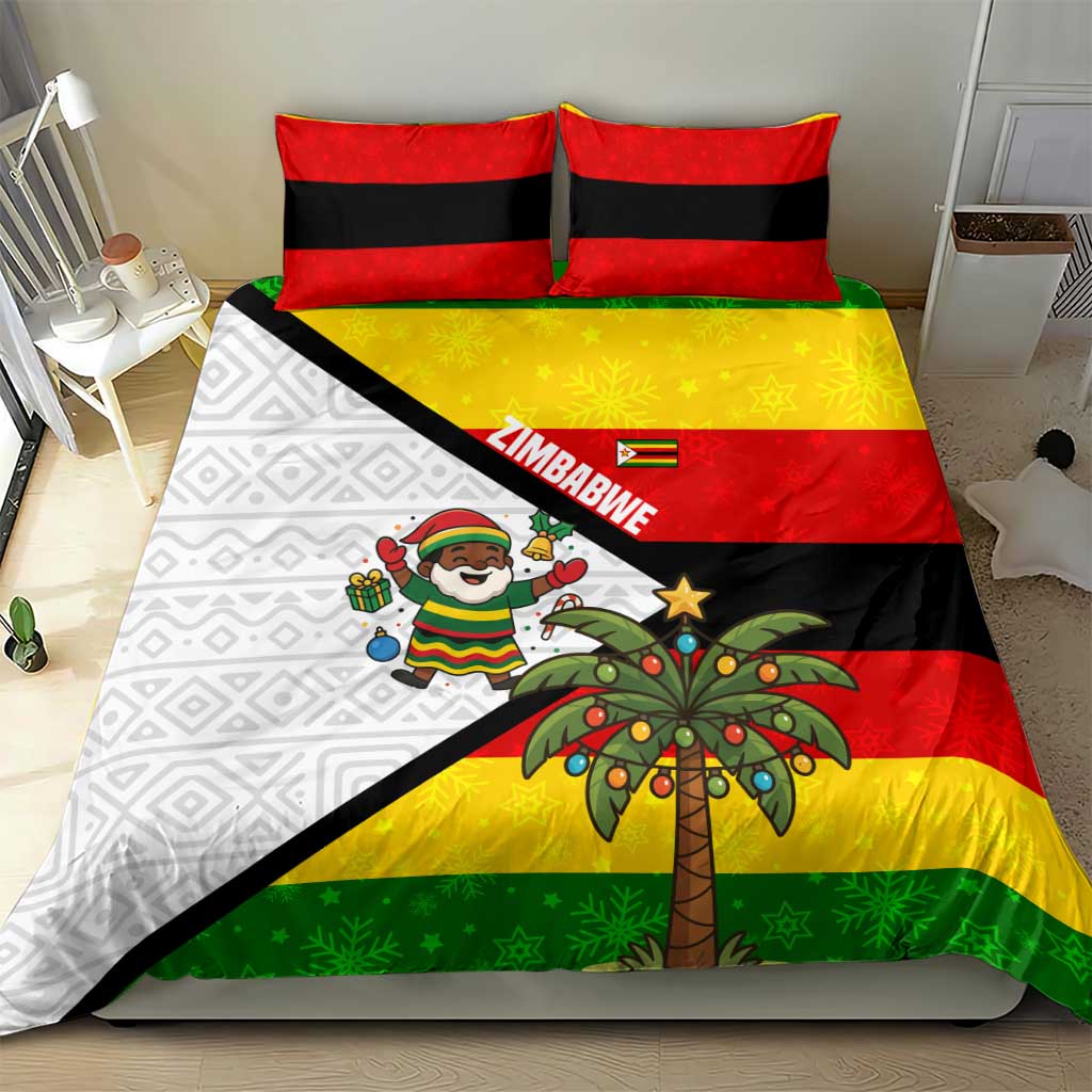 Zimbabwe Christmas Bedding Set Festive Santa Palm Tree and Red Yellow Green Flag - African Pride