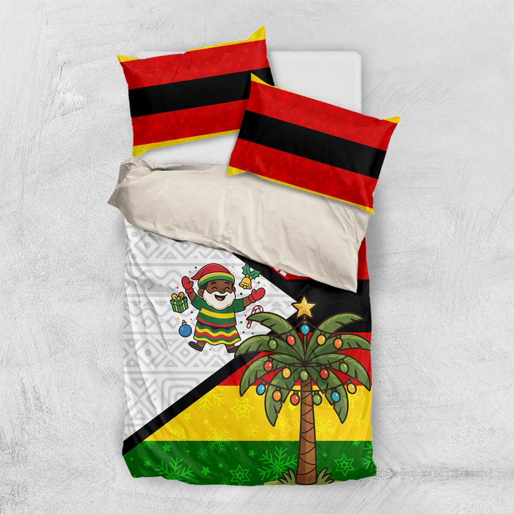 Zimbabwe Christmas Bedding Set Festive Santa Palm Tree and Red Yellow Green Flag - African Pride