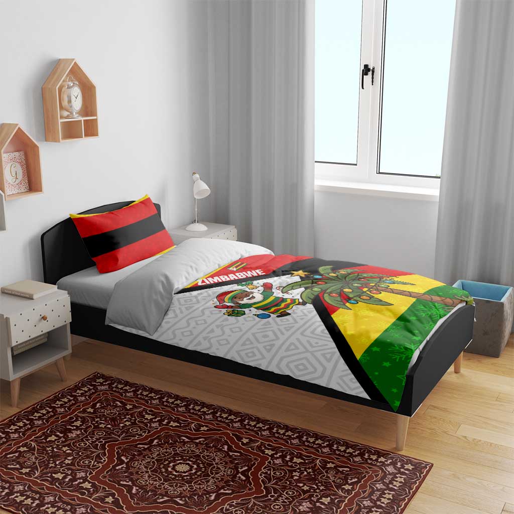 Zimbabwe Christmas Bedding Set Festive Santa Palm Tree and Red Yellow Green Flag - African Pride