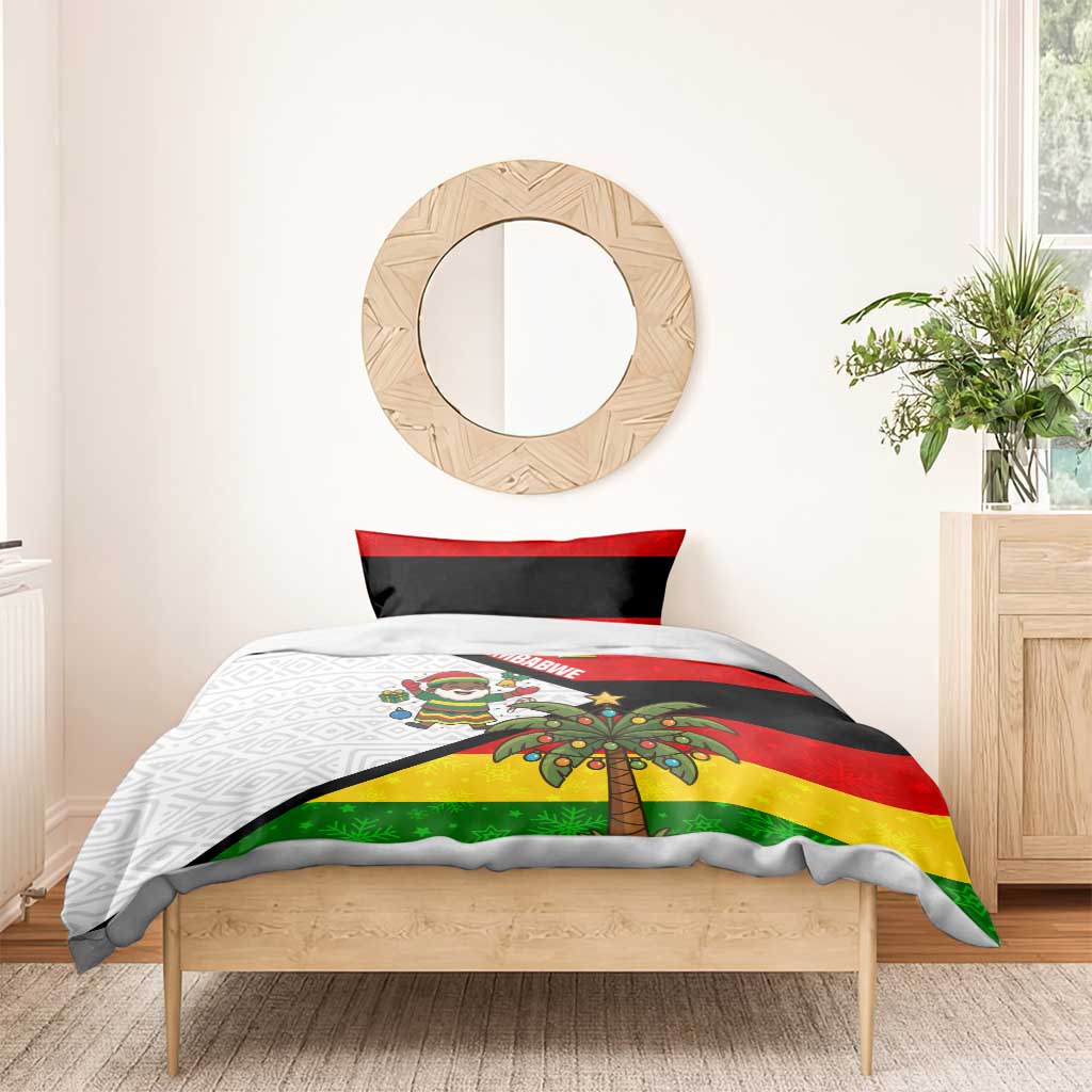 Zimbabwe Christmas Bedding Set Festive Santa Palm Tree and Red Yellow Green Flag - African Pride