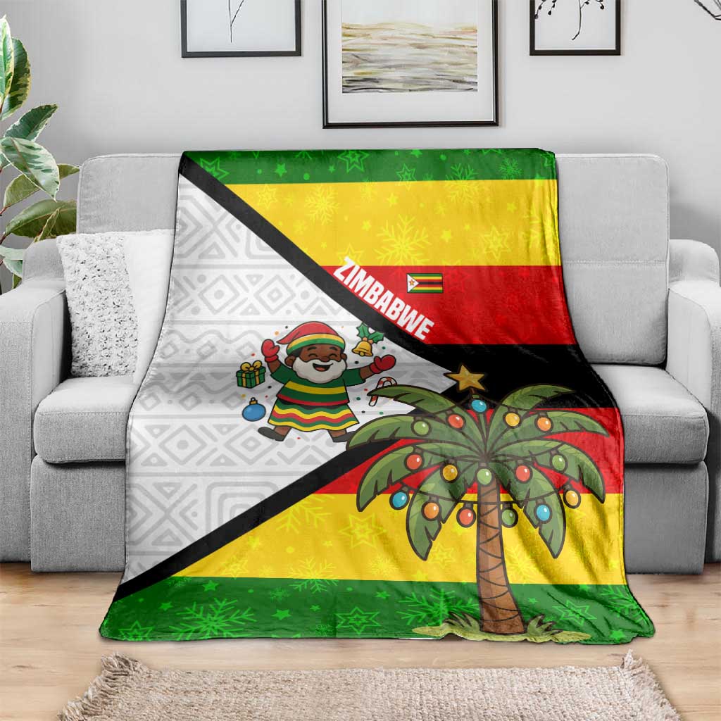 Zimbabwe Christmas Blanket Festive Santa Palm Tree and Red Yellow Green Flag - African Pride