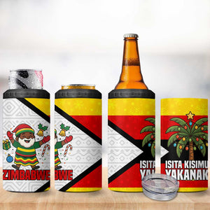 Zimbabwe Christmas 4 in 1 Can Cooler Tumbler Festive Santa Palm Tree and Red Yellow Green Flag - African Pride