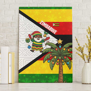 Zimbabwe Christmas Canvas Wall Art Festive Santa Palm Tree and Red Yellow Green Flag - African Pride