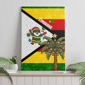 Zimbabwe Christmas Canvas Wall Art Festive Santa Palm Tree and Red Yellow Green Flag - African Pride
