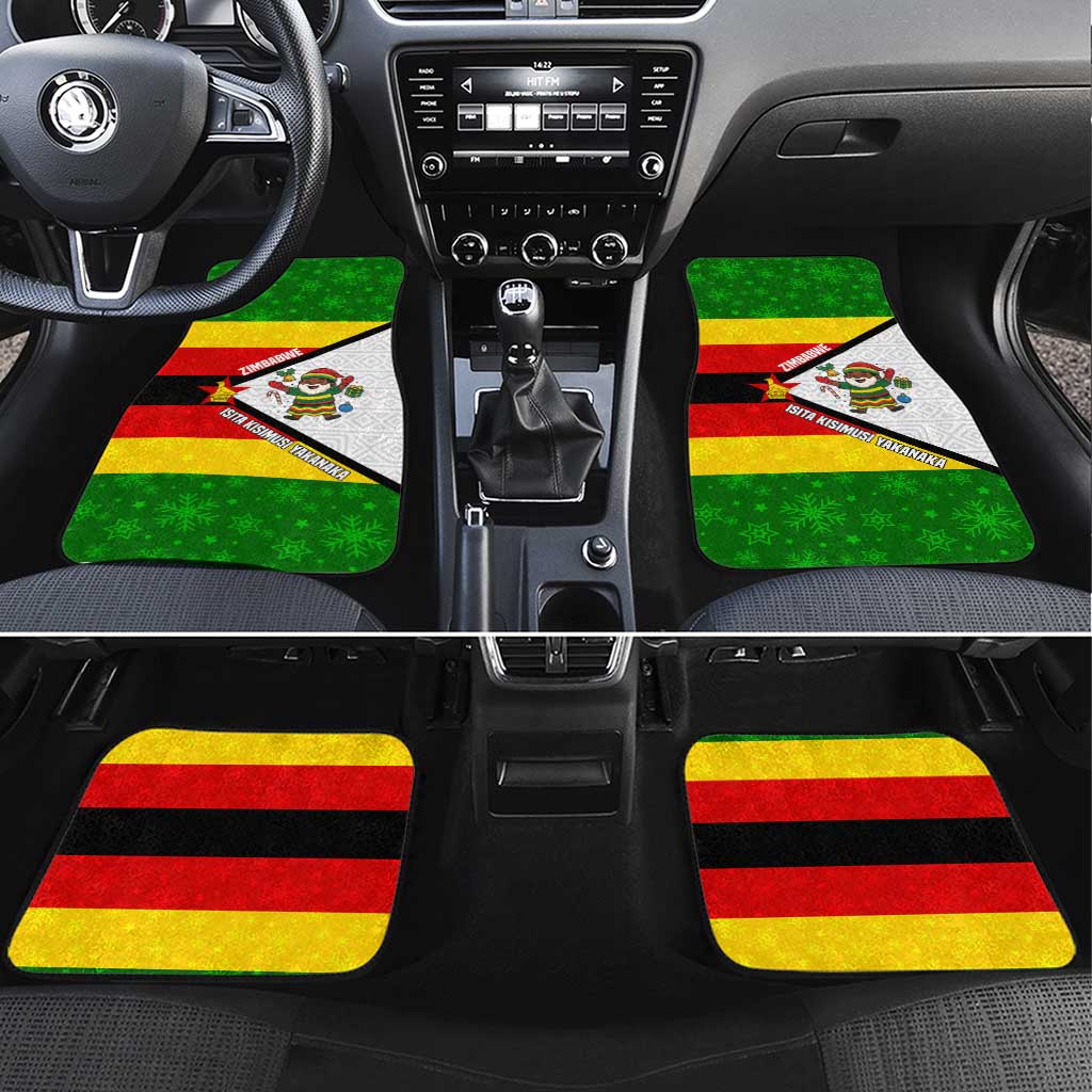 Zimbabwe Christmas Car Mats Festive Santa Palm Tree and Red Yellow Green Flag - African Pride
