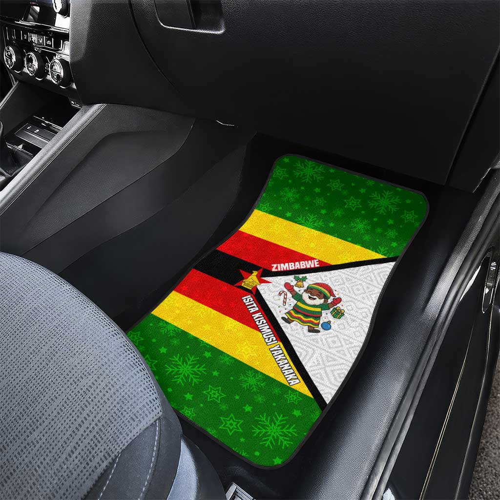 Zimbabwe Christmas Car Mats Festive Santa Palm Tree and Red Yellow Green Flag - African Pride