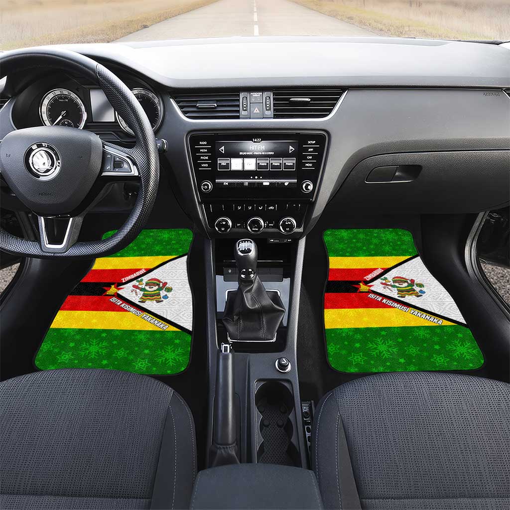 Zimbabwe Christmas Car Mats Festive Santa Palm Tree and Red Yellow Green Flag - African Pride