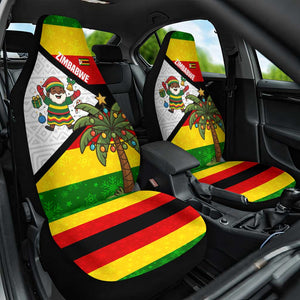 Zimbabwe Christmas Car Seat Cover Festive Santa Palm Tree and Red Yellow Green Flag - African Pride