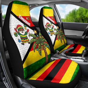 Zimbabwe Christmas Car Seat Cover Festive Santa Palm Tree and Red Yellow Green Flag - African Pride