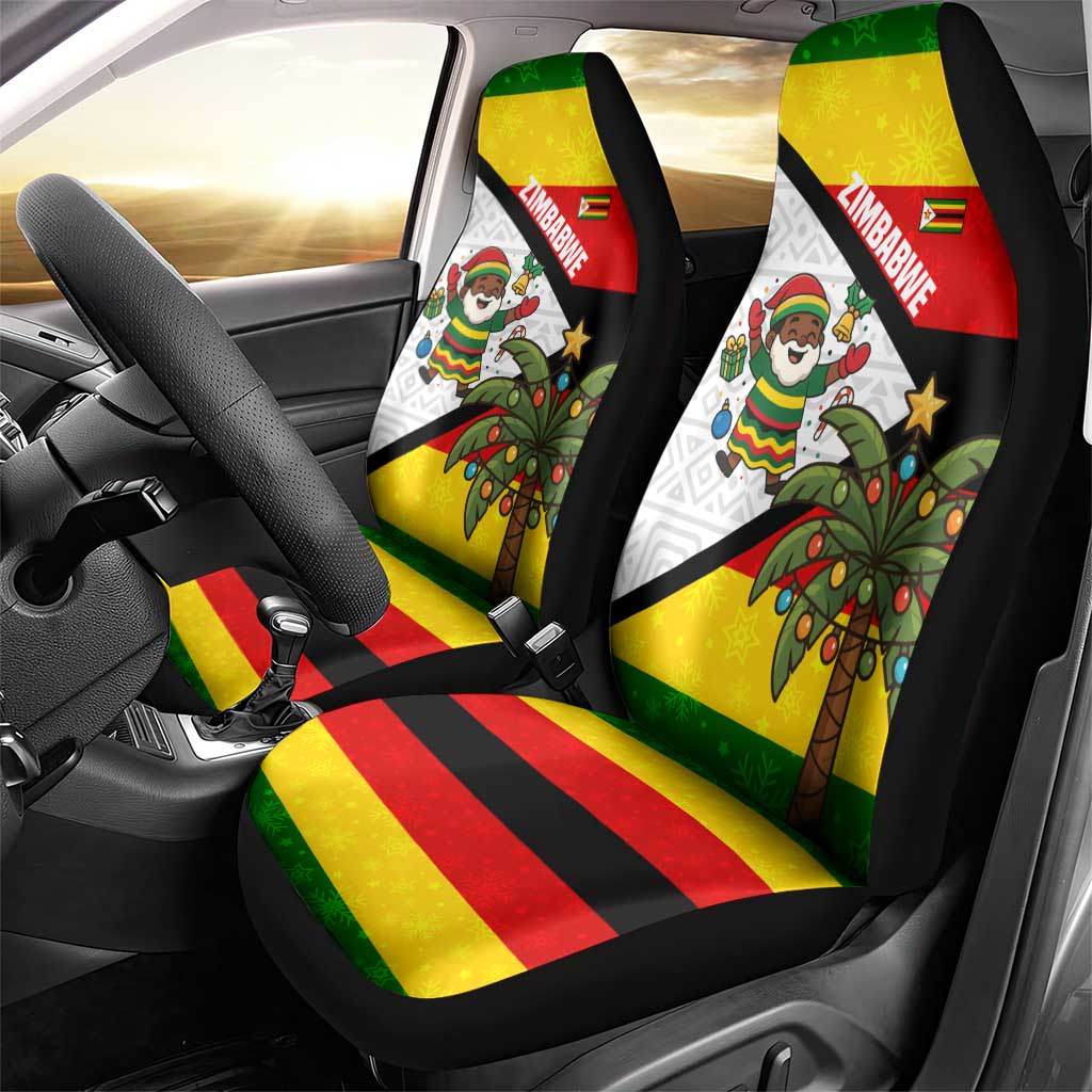 Zimbabwe Christmas Car Seat Cover Festive Santa Palm Tree and Red Yellow Green Flag - African Pride