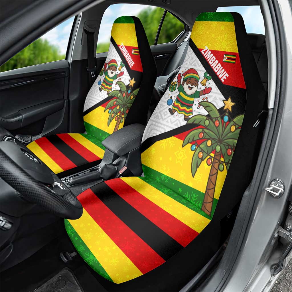 Zimbabwe Christmas Car Seat Cover Festive Santa Palm Tree and Red Yellow Green Flag - African Pride
