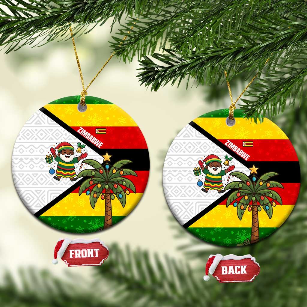 Zimbabwe Christmas Ceramic Ornament Festive Santa Palm Tree and Red Yellow Green Flag - African Pride