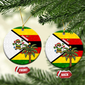 Zimbabwe Christmas Ceramic Ornament Festive Santa Palm Tree and Red Yellow Green Flag - African Pride