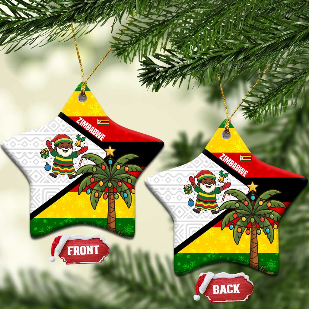 Zimbabwe Christmas Ceramic Ornament Festive Santa Palm Tree and Red Yellow Green Flag - African Pride