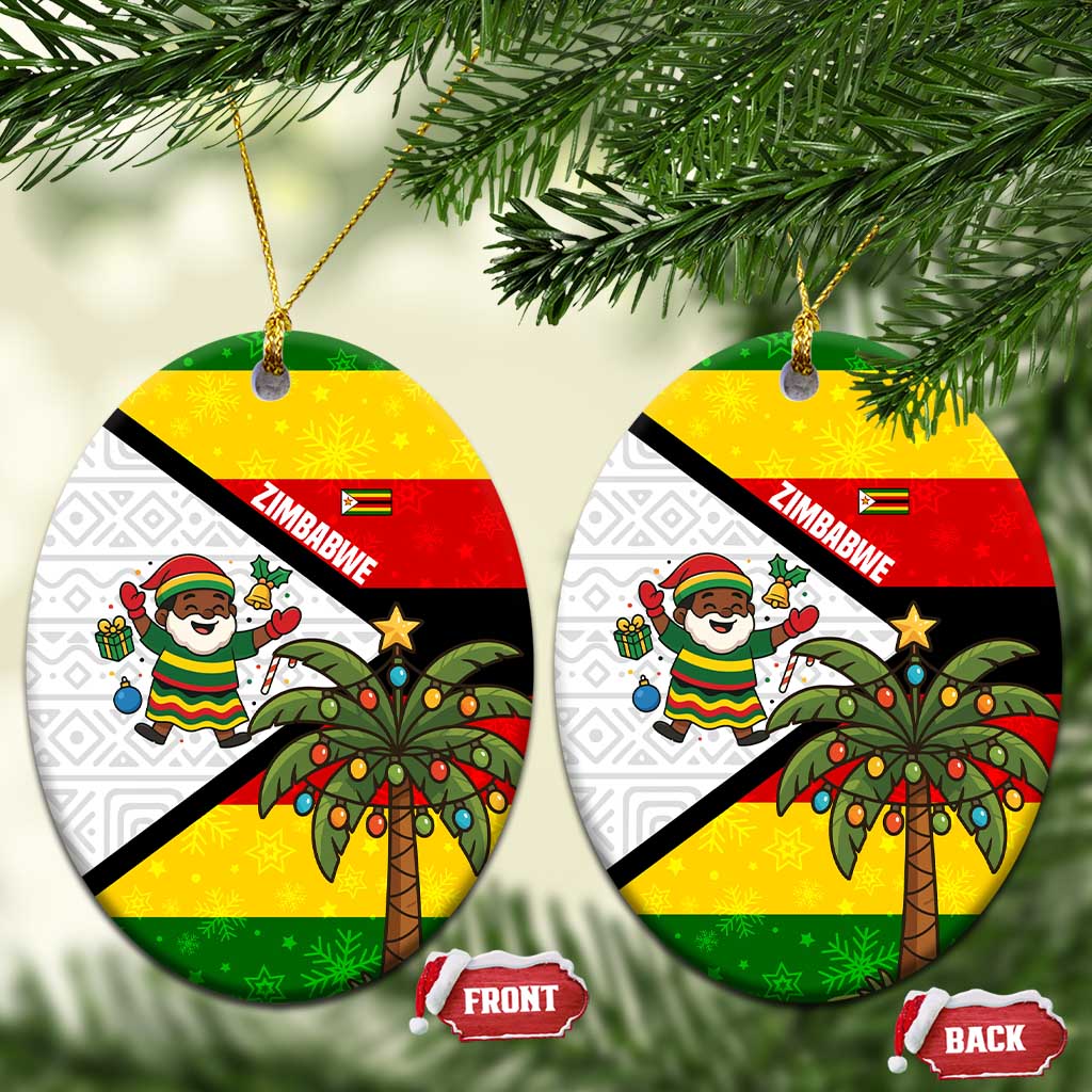 Zimbabwe Christmas Ceramic Ornament Festive Santa Palm Tree and Red Yellow Green Flag - African Pride