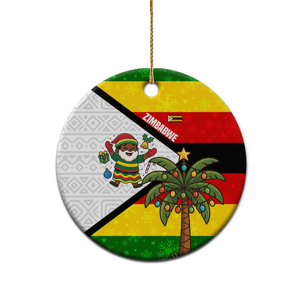 Zimbabwe Christmas Ceramic Ornament Festive Santa Palm Tree and Red Yellow Green Flag - African Pride