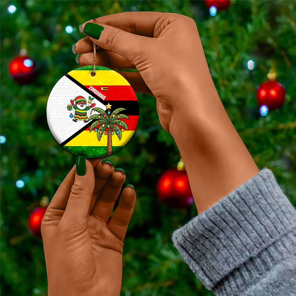 Zimbabwe Christmas Ceramic Ornament Festive Santa Palm Tree and Red Yellow Green Flag - African Pride
