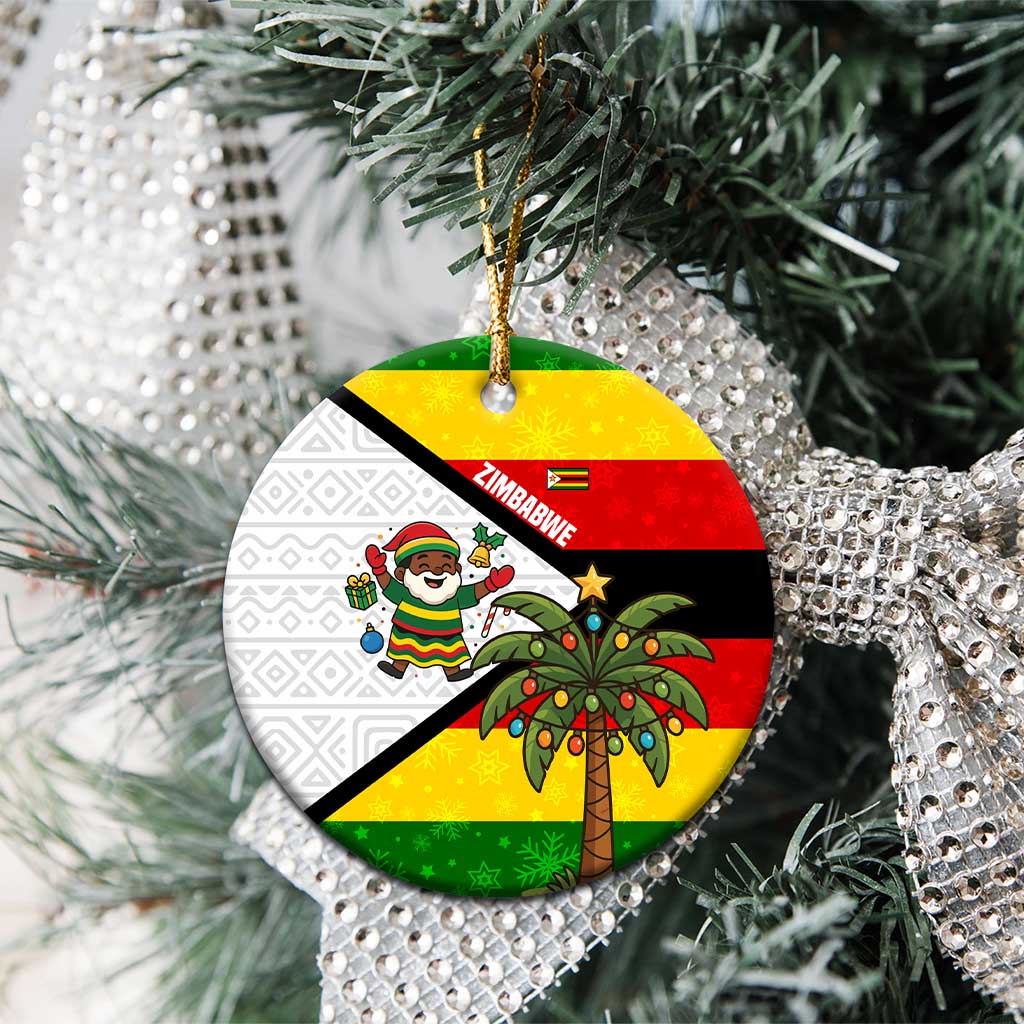 Zimbabwe Christmas Ceramic Ornament Festive Santa Palm Tree and Red Yellow Green Flag - African Pride