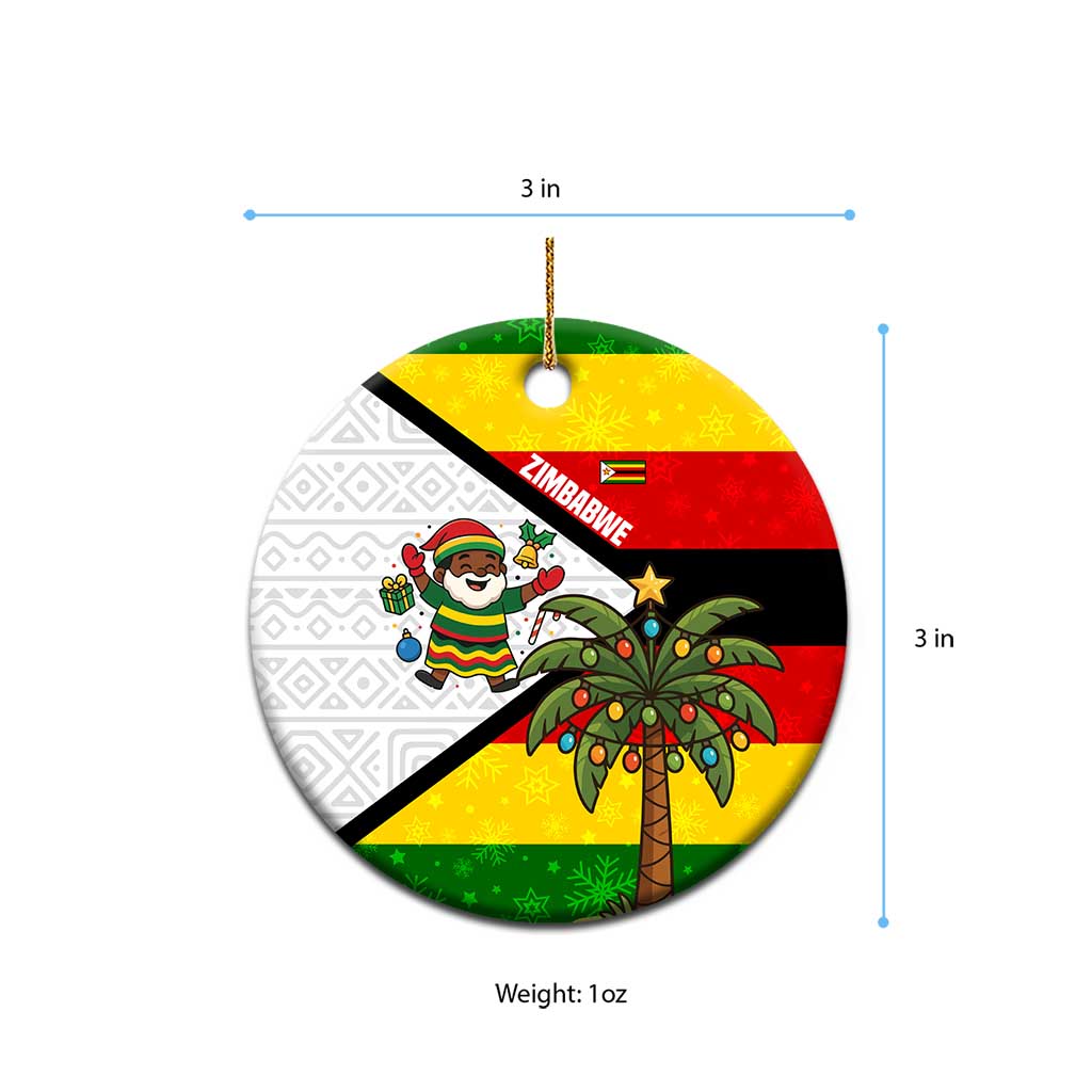 Zimbabwe Christmas Ceramic Ornament Festive Santa Palm Tree and Red Yellow Green Flag - African Pride