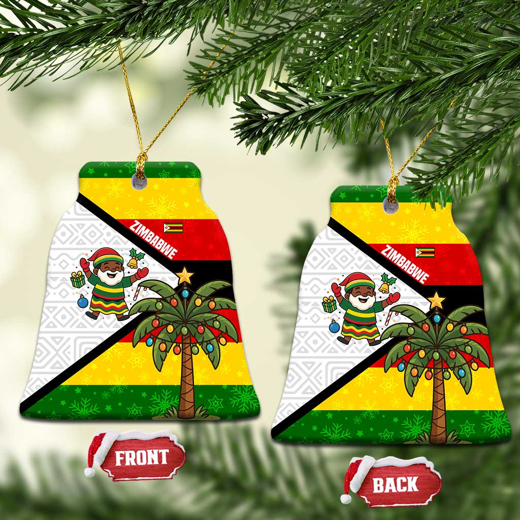 Zimbabwe Christmas Ceramic Ornament Festive Santa Palm Tree and Red Yellow Green Flag - African Pride