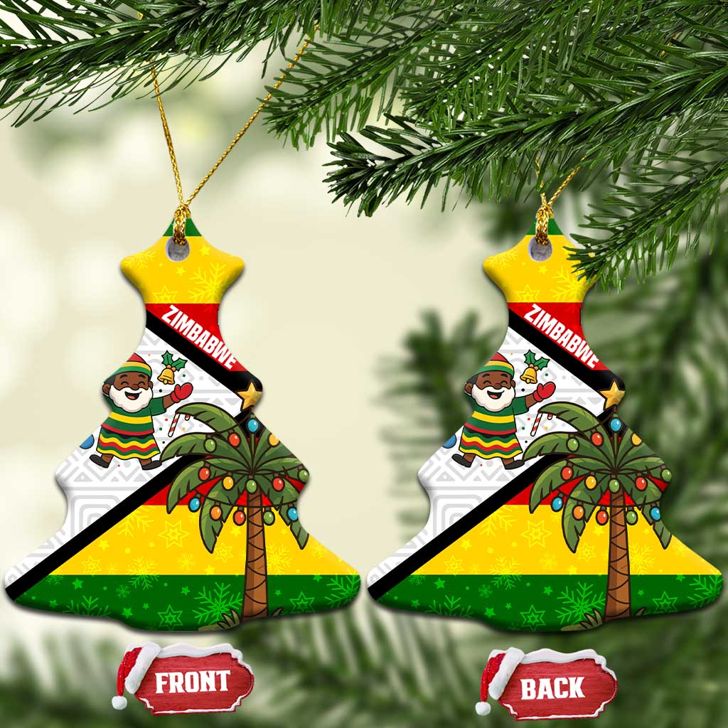 Zimbabwe Christmas Ceramic Ornament Festive Santa Palm Tree and Red Yellow Green Flag - African Pride