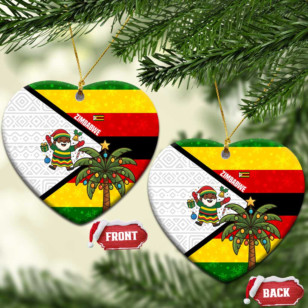 Zimbabwe Christmas Ceramic Ornament Festive Santa Palm Tree and Red Yellow Green Flag - African Pride