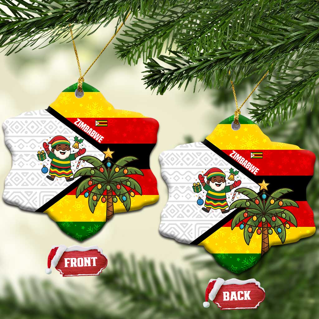 Zimbabwe Christmas Ceramic Ornament Festive Santa Palm Tree and Red Yellow Green Flag - African Pride