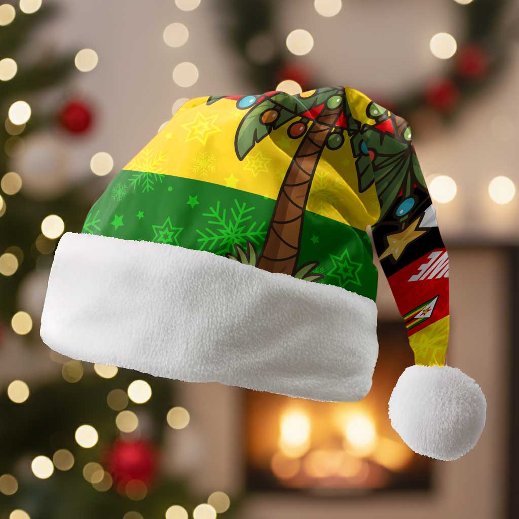 Zimbabwe Christmas Santa Hat Festive Santa Palm Tree and Red Yellow Green Flag - African Pride