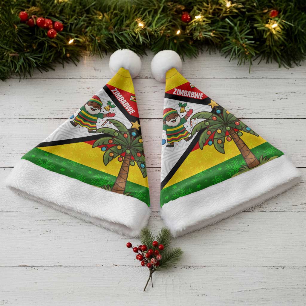 Zimbabwe Christmas Santa Hat Festive Santa Palm Tree and Red Yellow Green Flag - African Pride