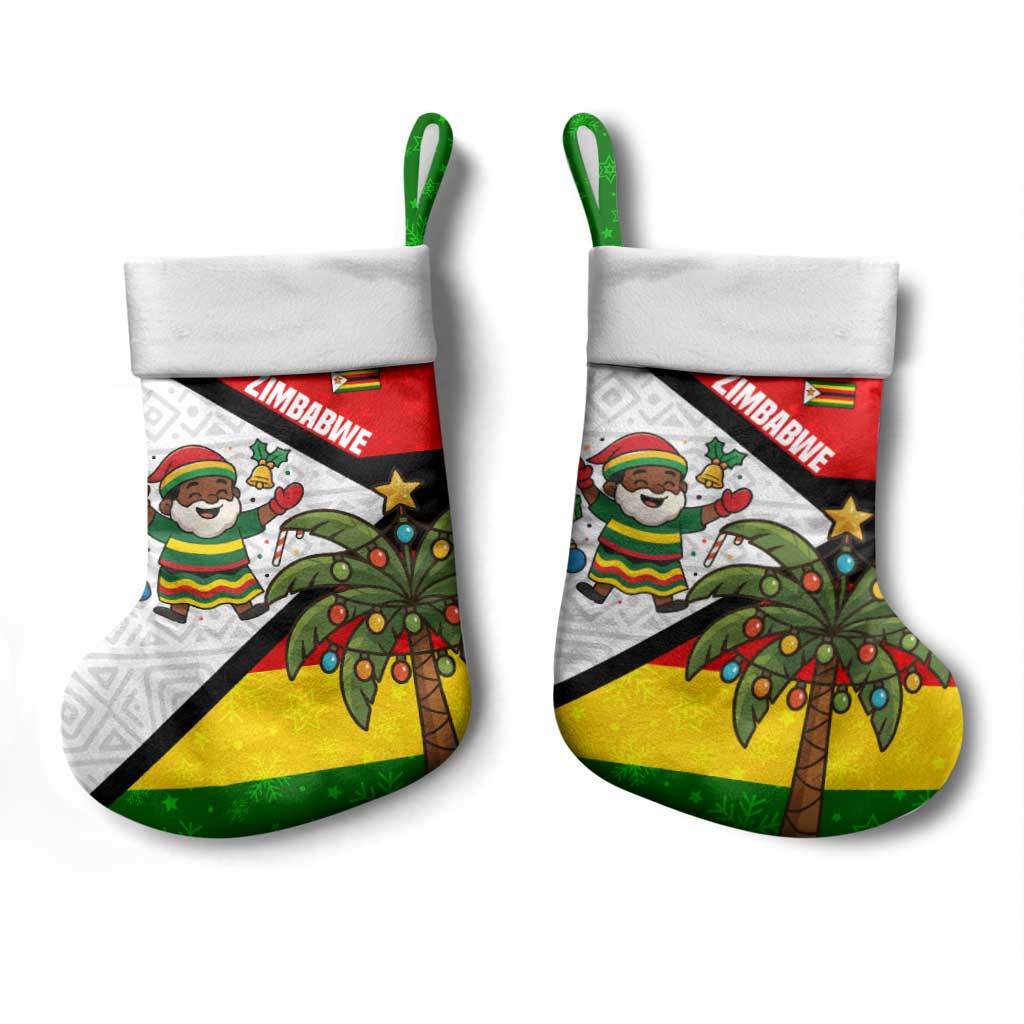 Zimbabwe Christmas Stocking Festive Santa Palm Tree and Red Yellow Green Flag - African Pride