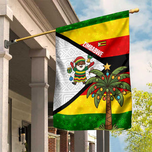 Zimbabwe Christmas Garden Flag Festive Santa Palm Tree and Red Yellow Green Flag - African Pride