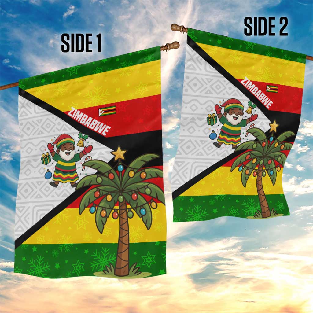 Zimbabwe Christmas Garden Flag Festive Santa Palm Tree and Red Yellow Green Flag - African Pride
