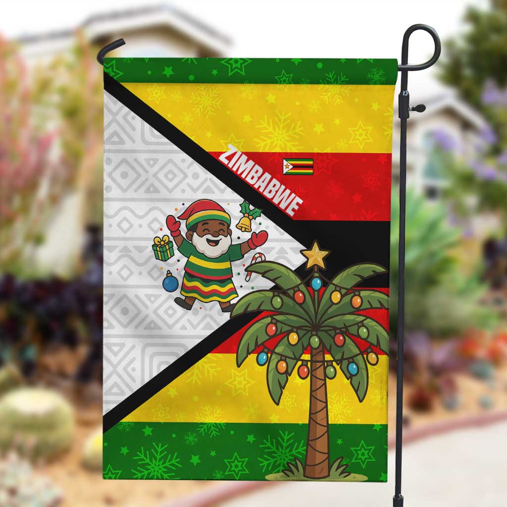 Zimbabwe Christmas Garden Flag Festive Santa Palm Tree and Red Yellow Green Flag - African Pride