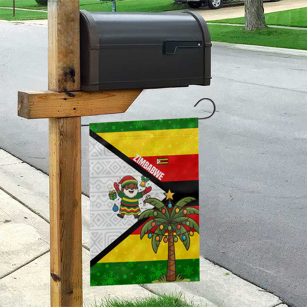 Zimbabwe Christmas Garden Flag Festive Santa Palm Tree and Red Yellow Green Flag - African Pride