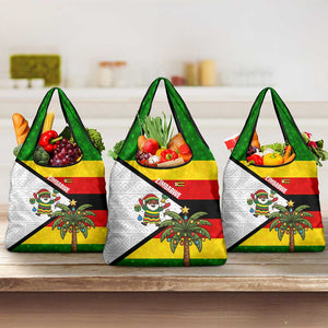 Zimbabwe Christmas Grocery Bag Festive Santa Palm Tree and Red Yellow Green Flag - African Pride