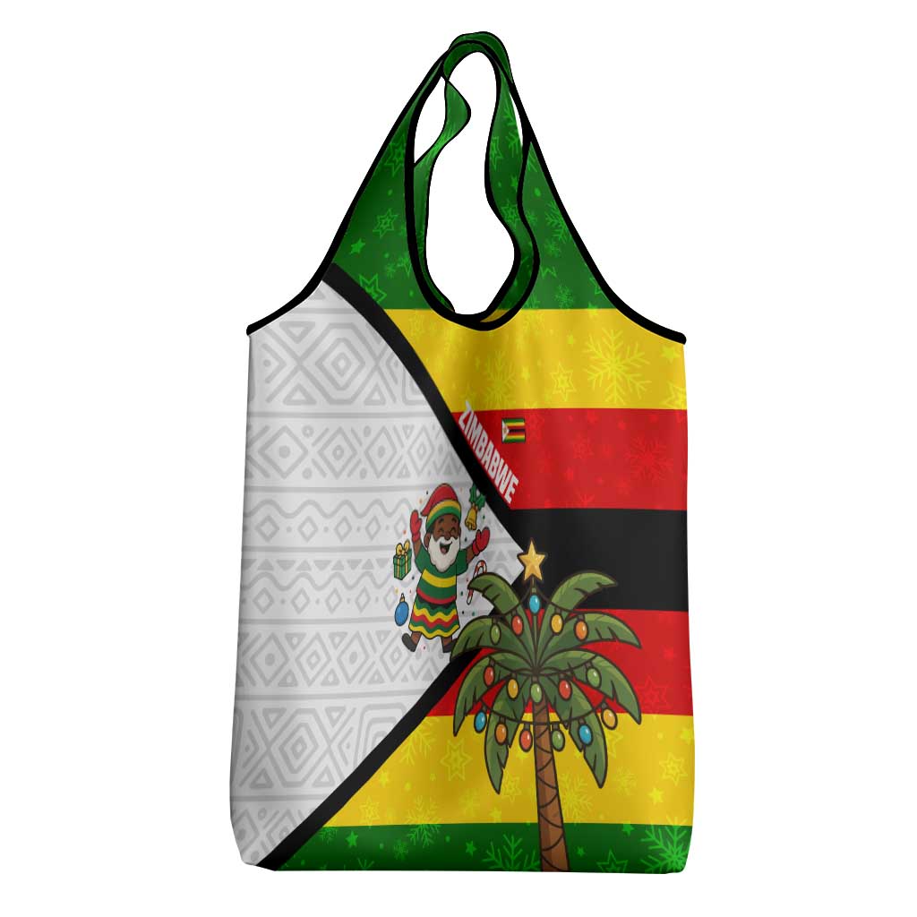 Zimbabwe Christmas Grocery Bag Festive Santa Palm Tree and Red Yellow Green Flag - African Pride